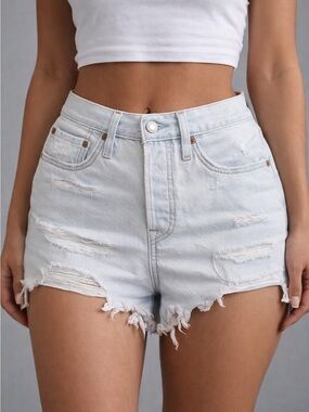Levi's Light Blue Ripped High-Waist Denim Shorts